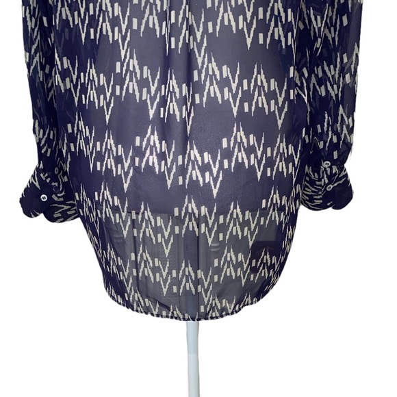 Zara Navy Blue Tribal Zigzag Chevron Striped Printed Semi Sheer Blouse - S - Picture 9 of 13